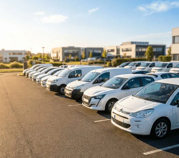 Véhicules de flotte alignés dans un parking souterrain